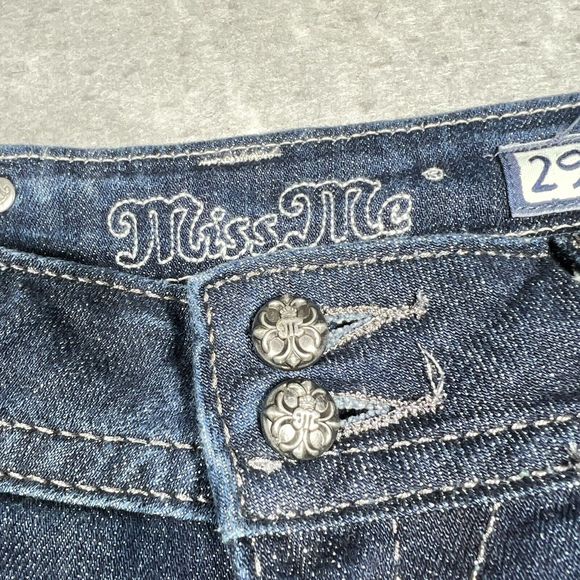 Miss Me Jeans Womens Size 29 Blue Boot Distress Jeweled Flap Pockets 3514 - Picture 7 of 15